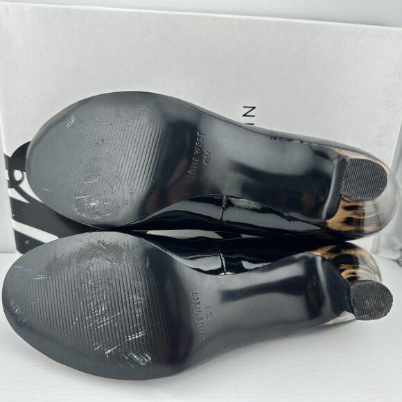 NINE WEST Black Patent Leopard Cap-Toe Pumps Size 6.5 M - Picture 7 of 8